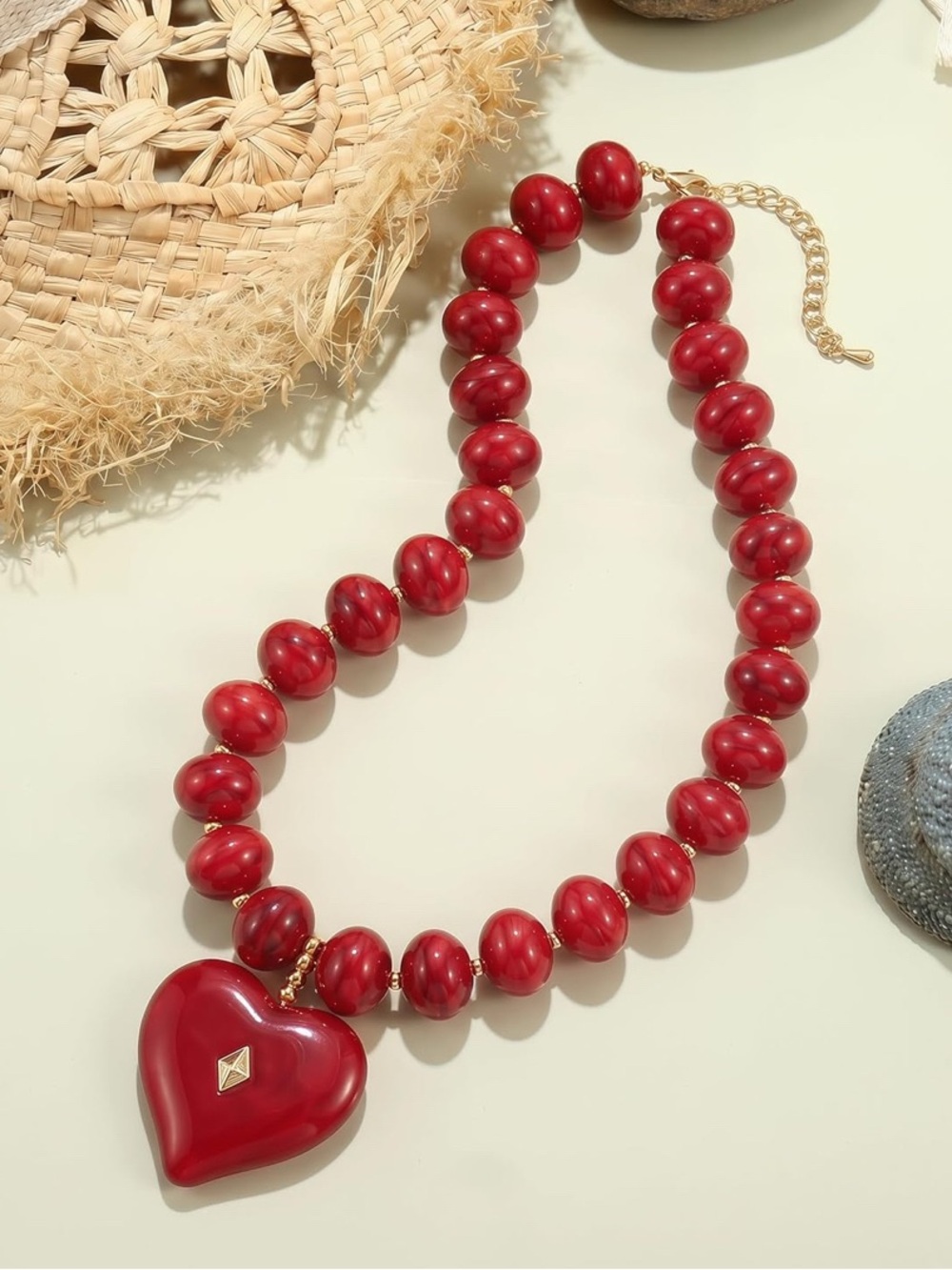 NEW! Dopamine Red Heart Beaded Necklace - Picture 3 of 5